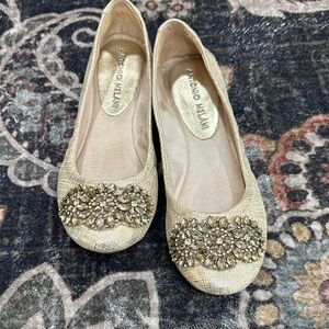 ANTONIO MELANI Gold Floral Embellished Flats Size 6M